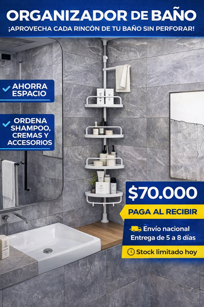 Organizador de Baño Ajustable de Piso a Techo
